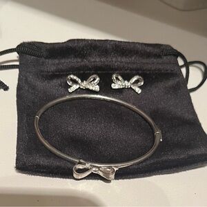 Kate spade ♠️ silver Bow earrings and bangle bracelet set.